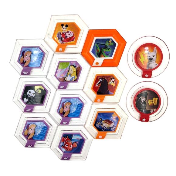 Disney Infinity Power Discs Lot of 12 Buzz Bolt Jack Skellington Alice Mickey - Picture 1 of 1